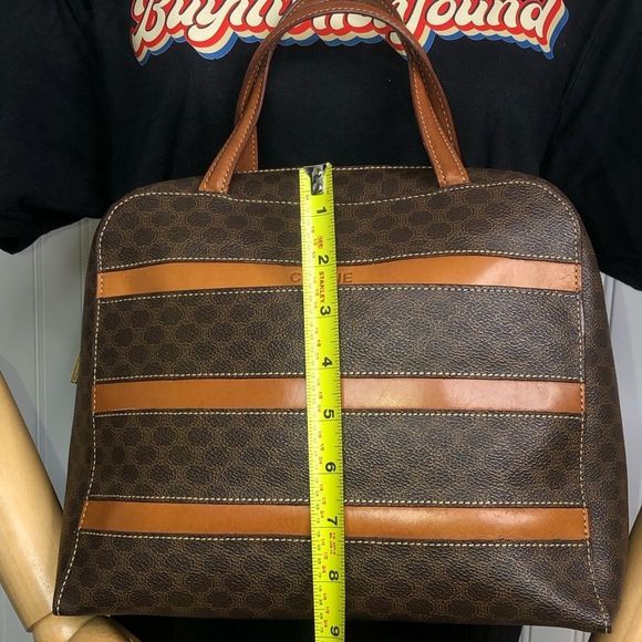 CELINE Macadam Blason Triumph Dark Brown Hand Bag Leather Stripes Authentic - Picture 14 of 17